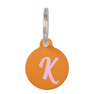 Placa Para Mascotas Naranja monograma y rosa