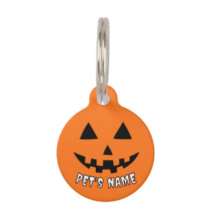 Placa Para Mascotas Naranja personalizado Calabaza Halloween su nombre