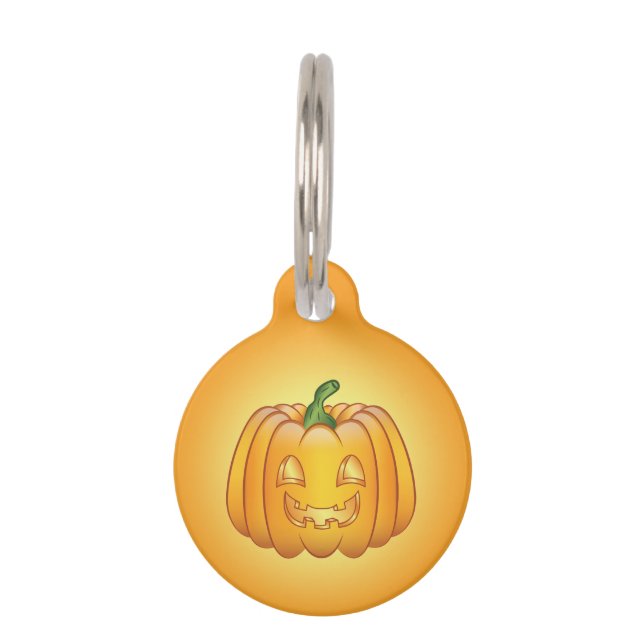 Placa Para Mascotas Naranja Personalizado Halloween Calabaza e informa (Anverso)