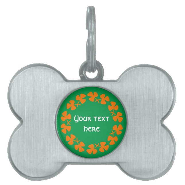 Placa Para Mascotas Naranja Shamrock Border Add Text (Frente)