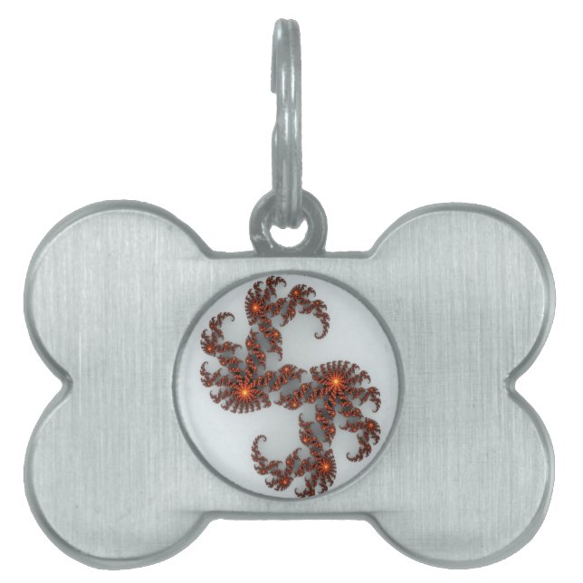 Placa Para Mascotas Naranja Sunburst Fractal (Frente)