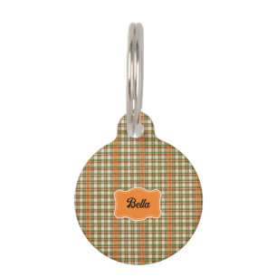 Placa Para Mascotas Naranja Verde Gingham