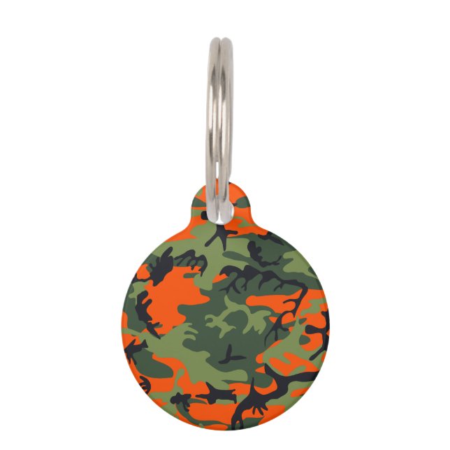 Placa Para Mascotas Naranja y Camuflaje Verde, Ejército (Anverso)