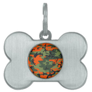Placa Para Mascotas Naranja y Camuflaje Verde, Ejército