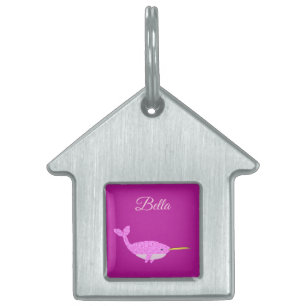 Placa Para Mascotas Narval Niña Bebé Rosa Bonita Nombre Personalizado