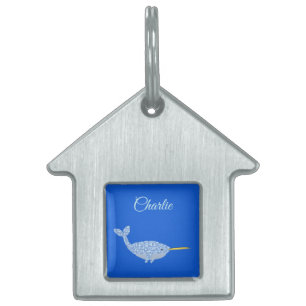 Placa Para Mascotas Narval Niño Azul Adorable con Nombre Personalizado