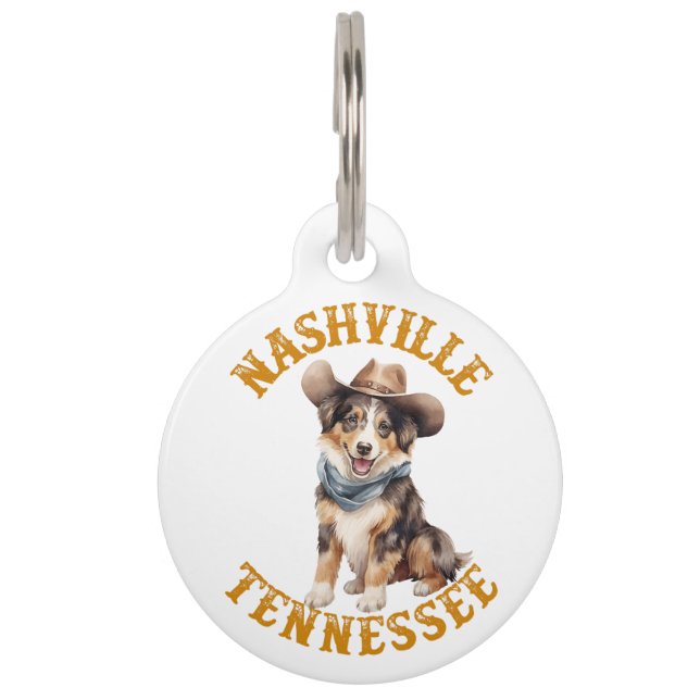 Placa Para Mascotas Nashville Tennessee Cowboy Pastor Australiano (Anverso)