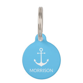 Placa Para Mascotas Nautical Anchor Personalizado cielo azul perro Nom