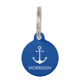 Placa Para Mascotas Nautical Anchor Personalizado perro blanco azul No