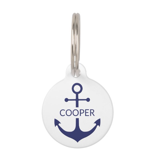 Placa Para Mascotas Nautical ancla nombre de contacto personalizado na (Anverso)