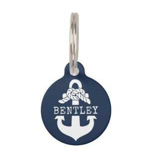 Placa Para Mascotas Nautical Blue Anchor Nombre personalizado