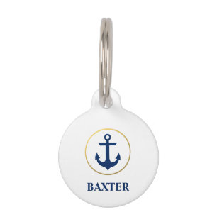 Placa Para Mascotas Nautical Blue Gold Anchor Dog Tag - Teléfono al re