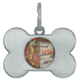 Placa Para Mascotas Navidad Antigüa "Un Feliz Navidad" con Campanas de