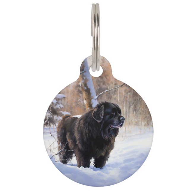 Placa Para Mascotas Navidad con nieve en Terranova  (Anverso)