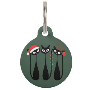 Placa Para Mascotas Navidad Gatos Modernos de Mitad de Siglo Retro Clá
