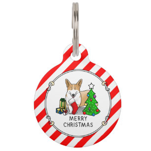Placa Para Mascotas Navidades 2 Pembroke Welsh Corgi (rojo 1) Tree Cut