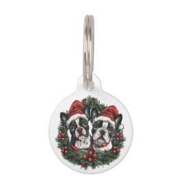 Placa Para Mascotas Navidades Boston Terrier Dogs Holiday Wreath