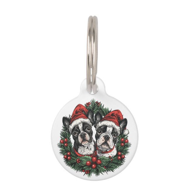 Placa Para Mascotas Navidades Boston Terrier Dogs Holiday Wreath (Anverso)