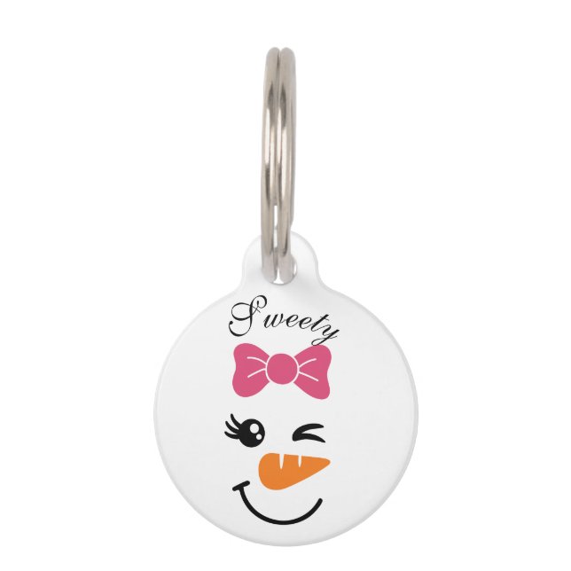 Placa Para Mascotas Navidades Cute Snowman Face (Anverso)