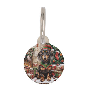 Placa Para Mascotas Navidades Dachshund Perros Elf