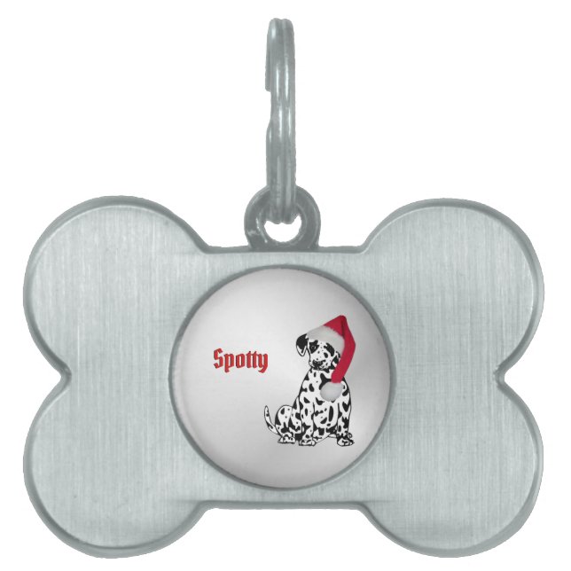 Placa Para Mascotas Navidades Dalmatian Silver Name (Frente)