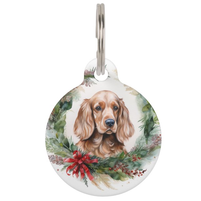Placa Para Mascotas Navidades de Cocker Spaniel Wreath Festimes Pup (Anverso)