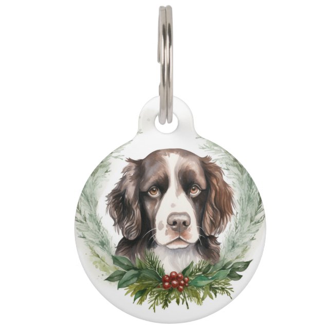 Placa Para Mascotas Navidades de espaniel Springer Wreath Festive Pup (Anverso)