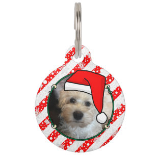Placa Para Mascotas Navidades de fotografía personalizado Santa Hat Ma