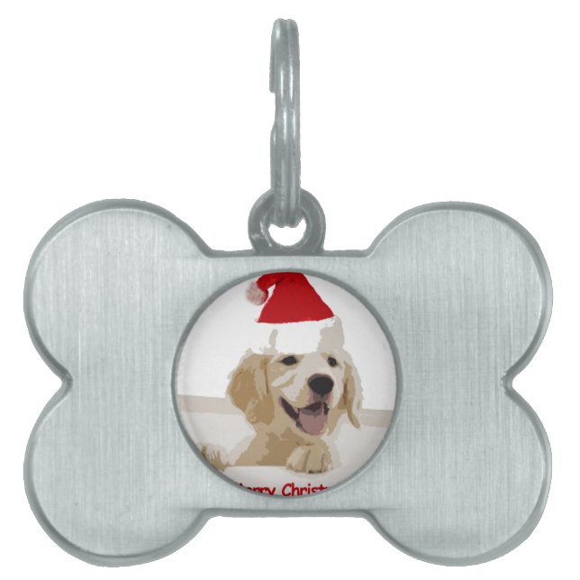 Placa Para Mascotas Navidades de Golden Retriever con Santa Hat (Frente)
