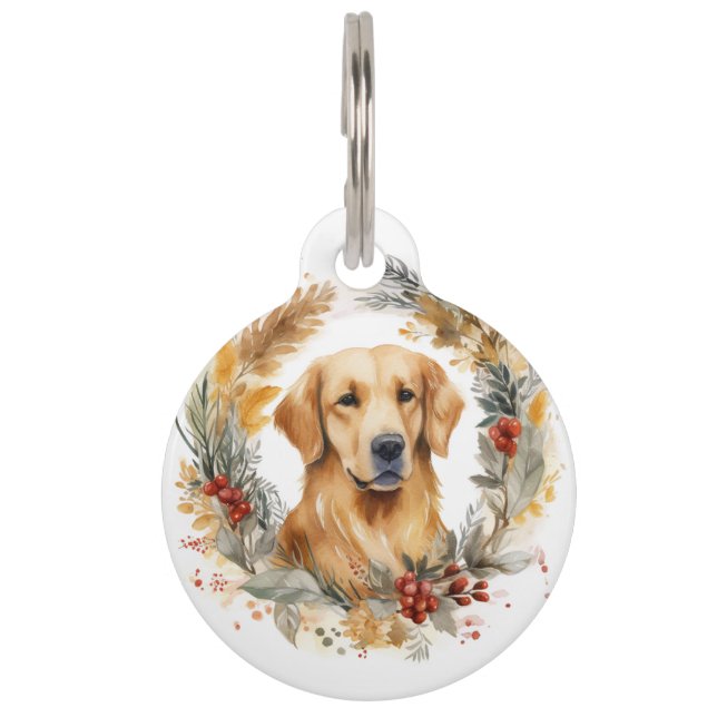Placa Para Mascotas Navidades de Golden Retriever Wreath Festial Pup (Anverso)