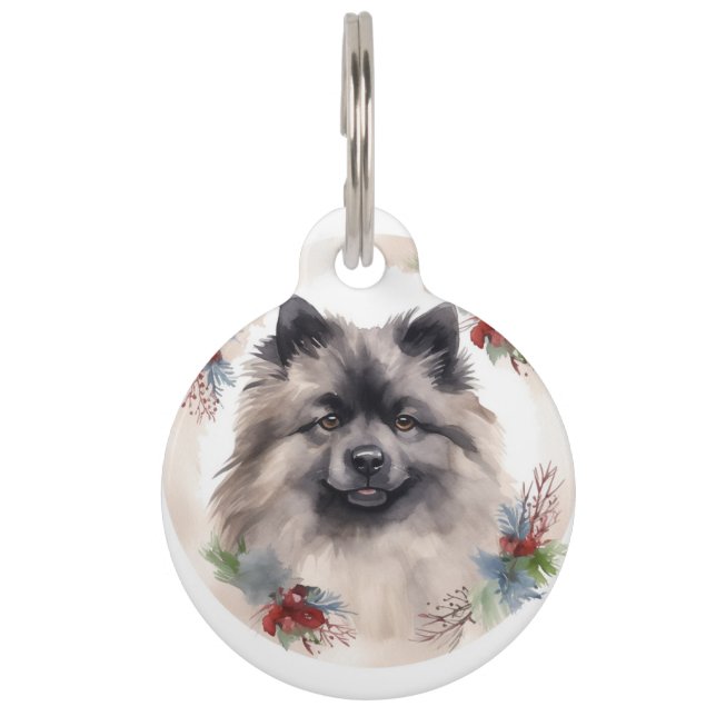 Placa Para Mascotas Navidades de Keeshond Wreath Festive Pup (Anverso)
