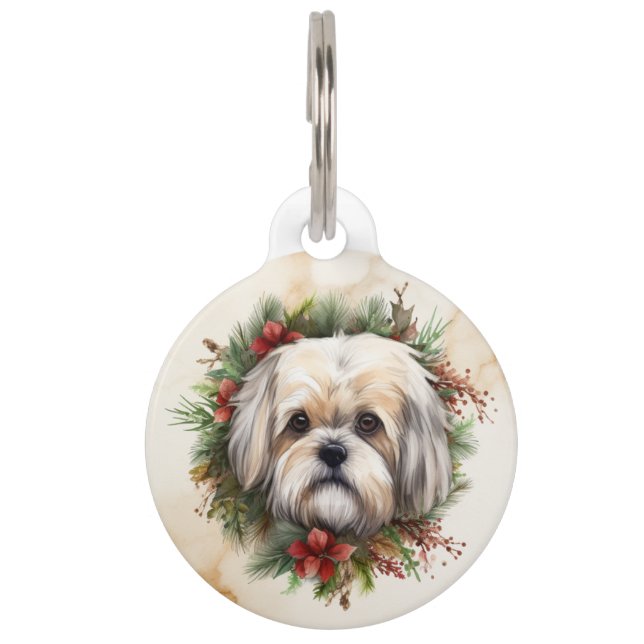 Placa Para Mascotas Navidades de Lhasa Apso Wreath Festimes Pup (Anverso)
