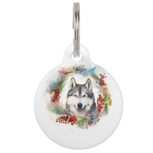 Placa Para Mascotas Navidades de Malamute de Alaska escribieron presen