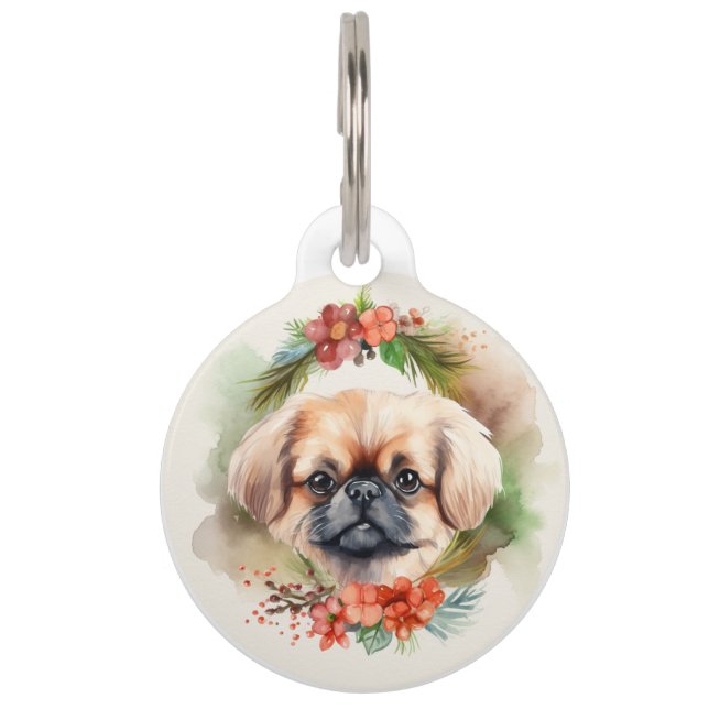 Placa Para Mascotas Navidades de Pekín usan ropa para festejar (Anverso)
