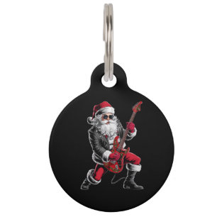 Placa Para Mascotas Navidades de rock y rock Santa Claus guitarrista