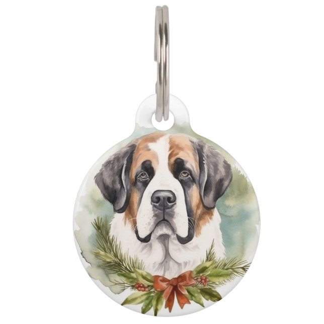 Placa Para Mascotas Navidades de San Bernardo Wreath Pup festivo (Anverso)