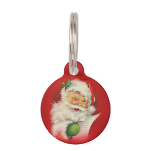 Placa Para Mascotas Navidades de Vintage Santa Claus