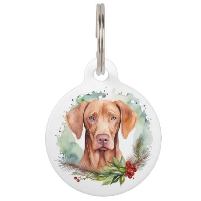 Placa Para Mascotas Navidades de Vizsla Wreath Festimes Pup (Anverso)