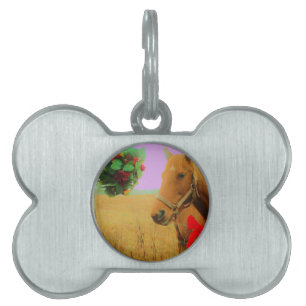 Placa Para Mascotas Navidades del cielo rosa retro Caballo