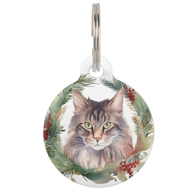 Placa Para Mascotas Navidades del gato Maine Coon Wreath Festive Kitte (Anverso)
