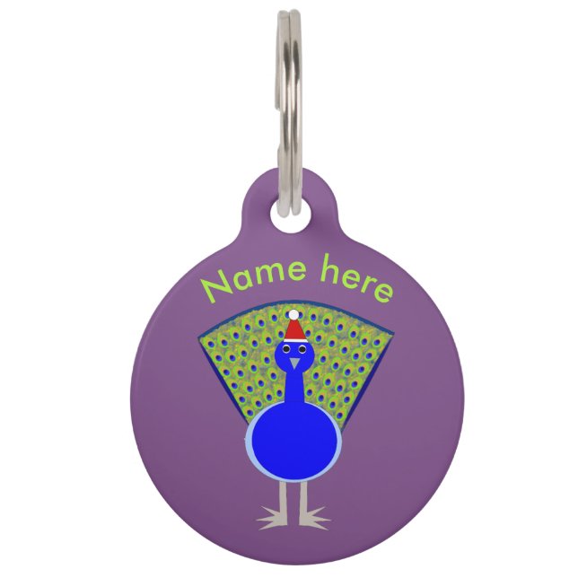 Placa Para Mascotas Navidades divertidos Peacock (Anverso)