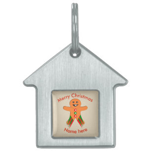 Placa Para Mascotas Navidades Fiesta Gingerbread Man Personalizado Eti