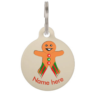 Placa Para Mascotas Navidades Fiesta Gingerbread Man Personalizado Per