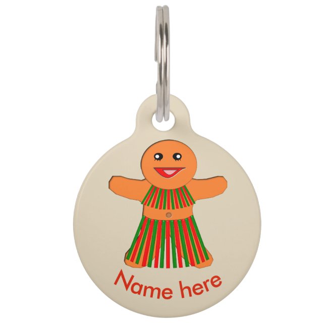 Placa Para Mascotas Navidades Fiesta Gingerbread Mujer (Anverso)