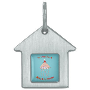 Placa Para Mascotas Navidades Fiesta Jellyfish Personalizado Pet Tag