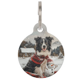 Placa Para Mascotas Navidades Fronteriza Perro de Collie Snowman