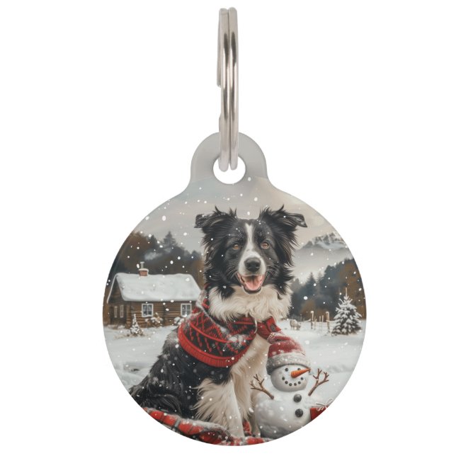 Placa Para Mascotas Navidades Fronteriza Perro de Collie Snowman (Anverso)