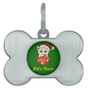 Placa Para Mascotas Navidades gatitos Santa con regalo