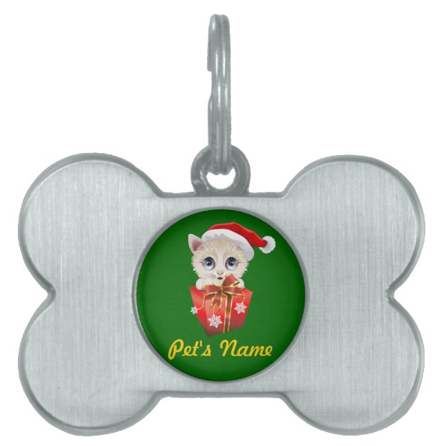 Placa Para Mascotas Navidades gatitos Santa con regalo (Frente)