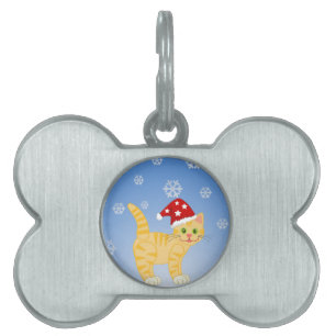 Placa Para Mascotas Navidades graciosos Copos de nieve amarillos gatos